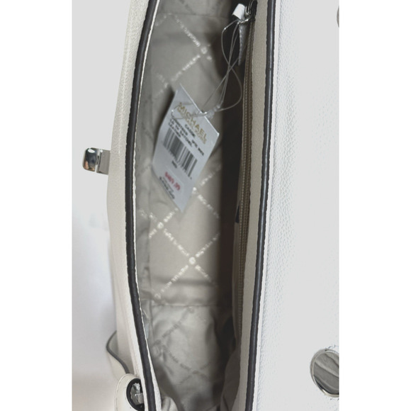 Michael Kors Cassie Large Satchel Leather Handbag Optic White Floral Cutout New - Picture 9 of 14